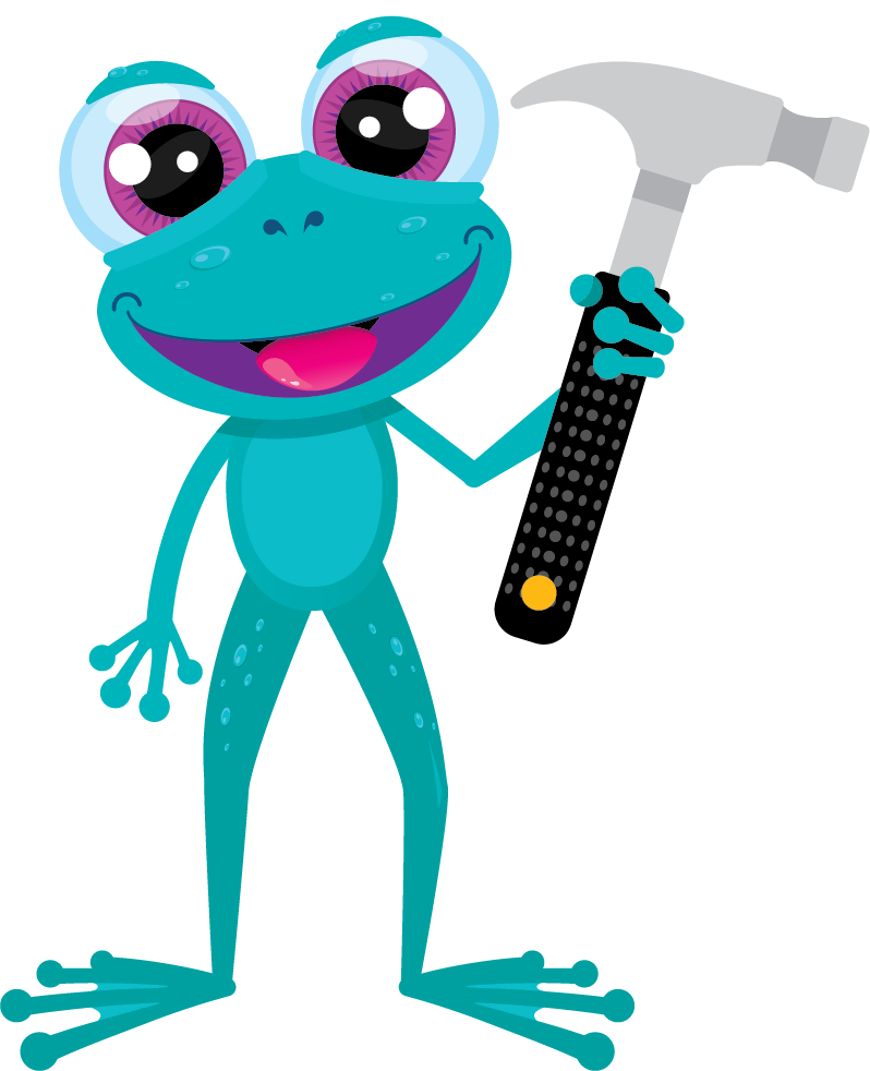 Frog with hammer standing