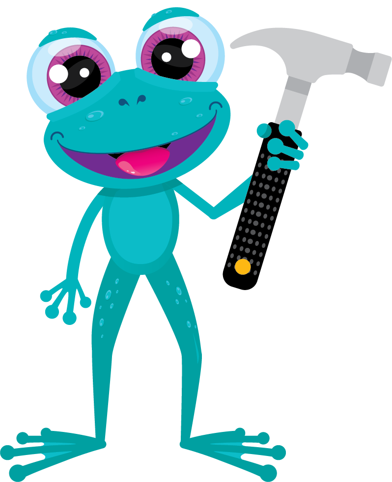 Frog with hammer standing